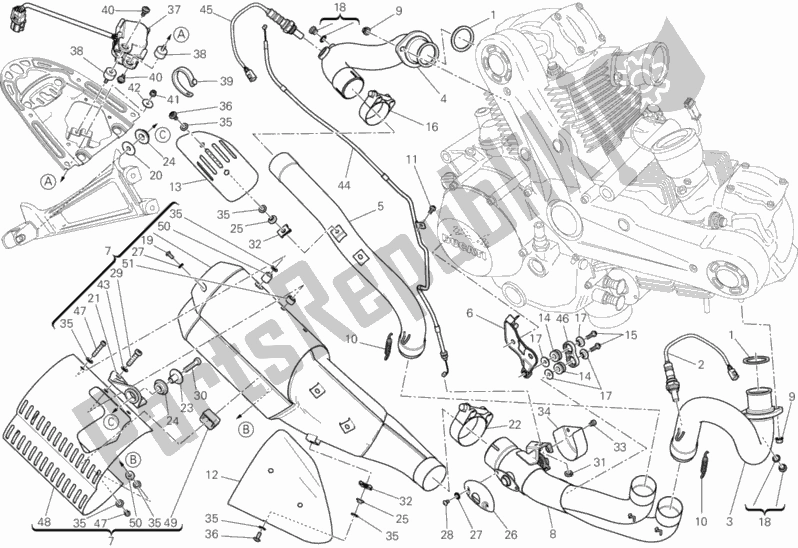 All parts for the Exhaust System of the Ducati Monster 1100 Diesel 2013